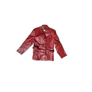 Cosa‎ Nova Vintage Red Leather Jacket Womens Size Small Button Down Tie Waist